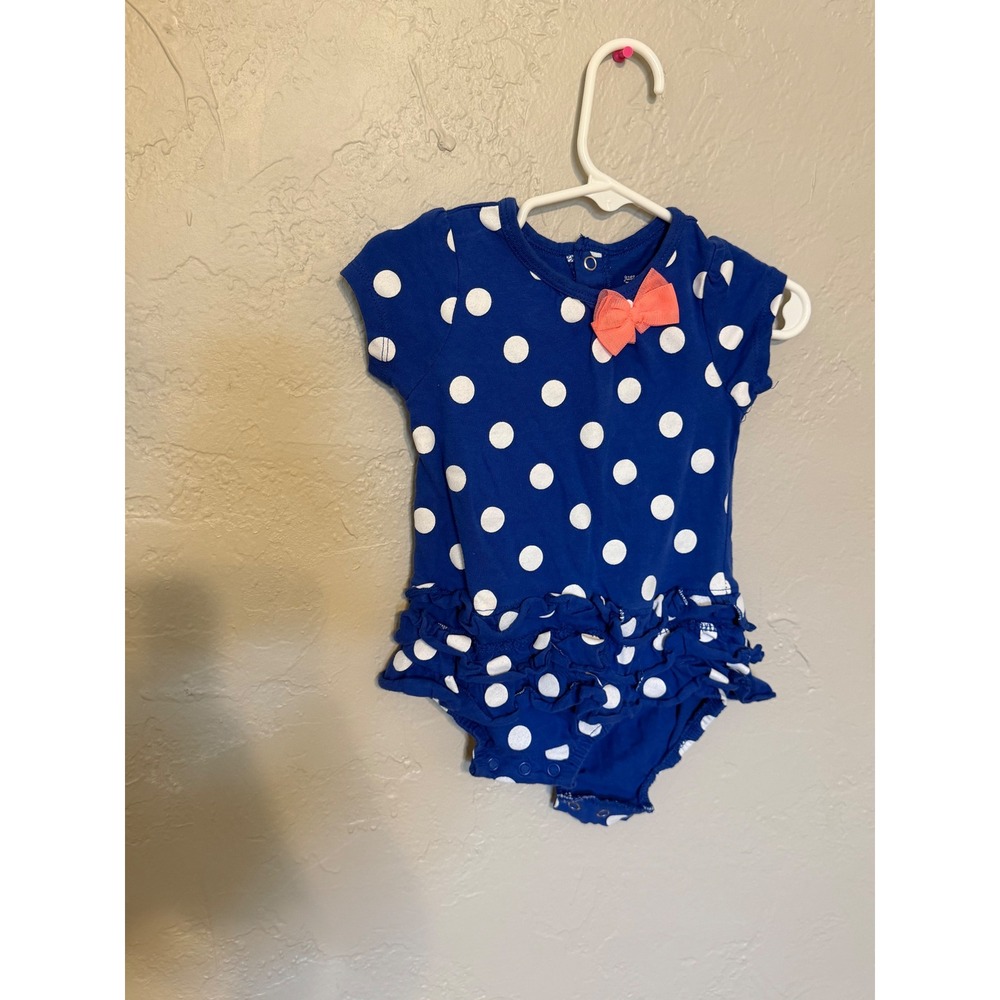 Just One You Carter's Baby Girls Blue Polka Dot Ruffle Bodysuit Romper 12M